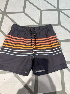 3/15$ Navy Swim Trunks with Orange & Yellow Stripes